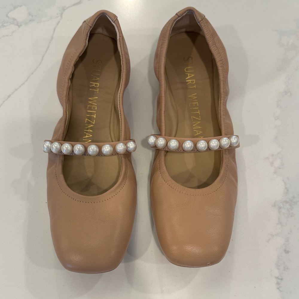 Stuart Weitzman Beige Flats with Pearl Accent